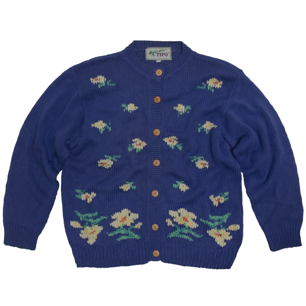 Tipo (Italy) Vintage Pastoral Motif Intarsia Overlay Cardigan Sweater : L